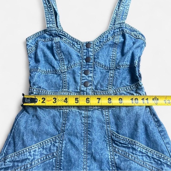 Japna Denim Y2K Coquette Casual Lightweight Dress w/ Pockets Sz XS Ribbed Back - Picture 5 of 6